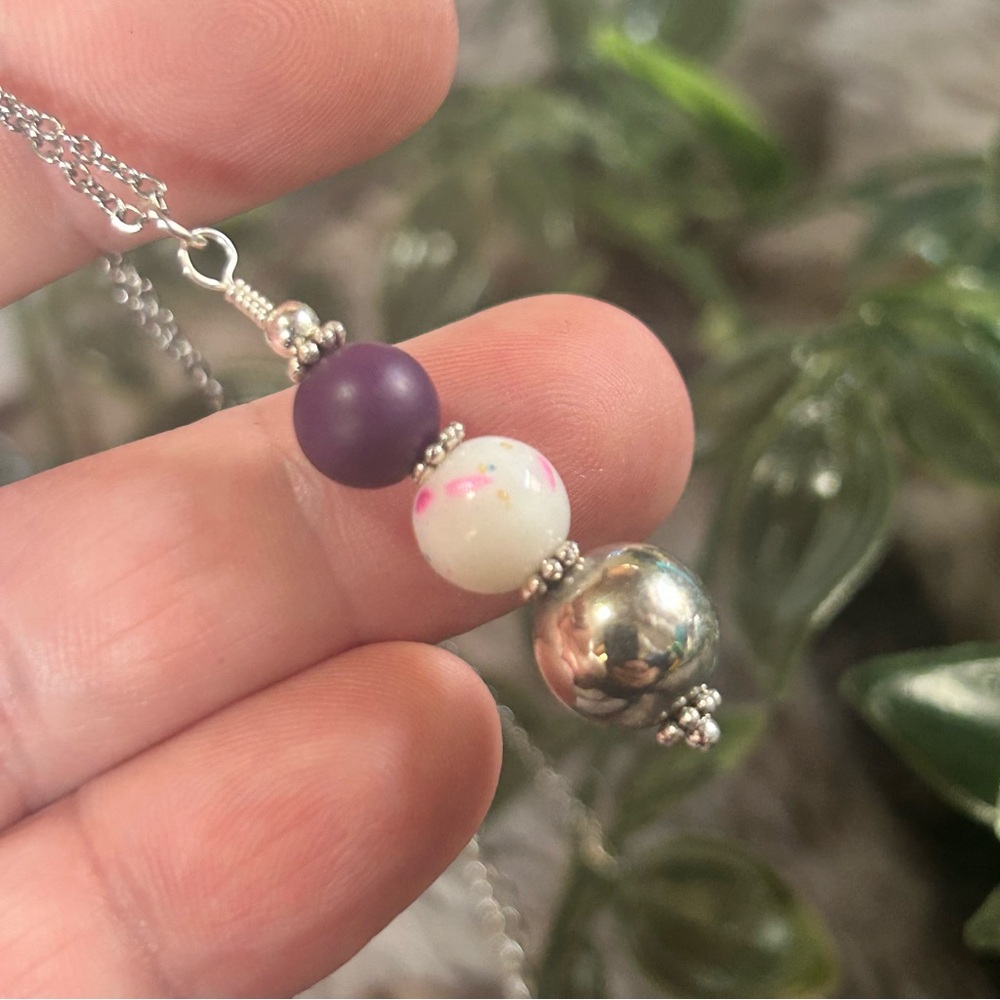 Handcrafted art glass bead drop pendant on chain necklace